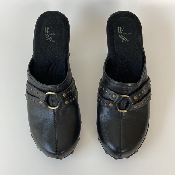 White Mountain Black Studded Leather Priscilla Mid Heel Clog - Picture 2 of 10